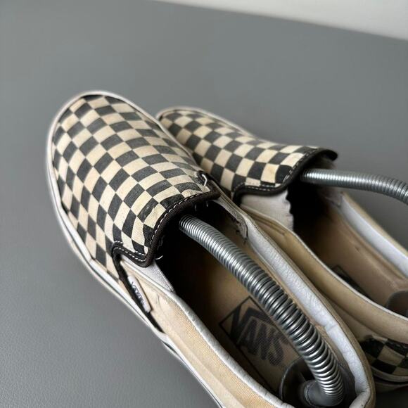 Vintage Thrashed Black and White Worn Checkered Slip On Vans - Picture 6 of 7